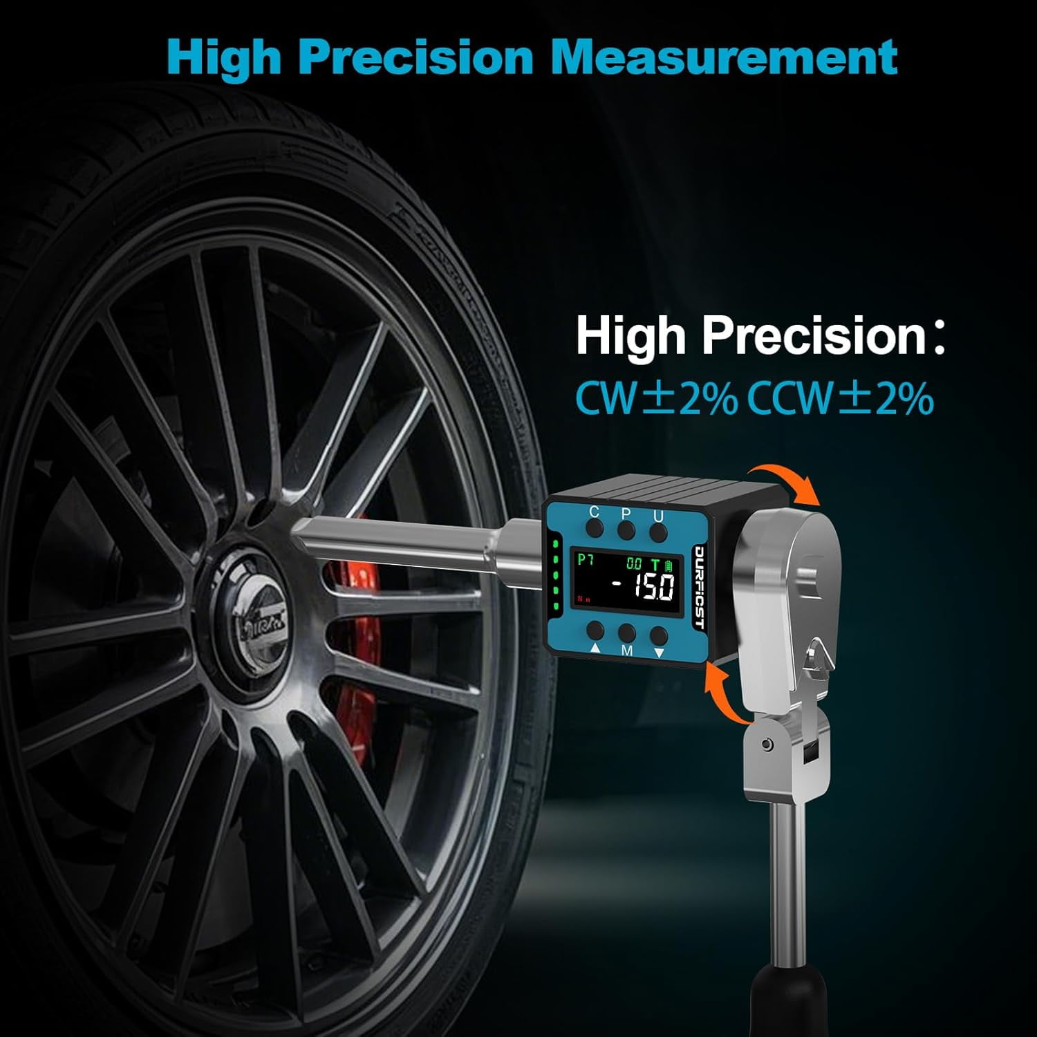 DURFICST Digital Torque Wrench, 1/2" Digital Torque Adapter with Backlight/Alarm, Electronic Torque Wrench Converter with ±2% Accuracy, Range 6-200 N.m,Buzzer and LED Indicator, for Automotive Repair