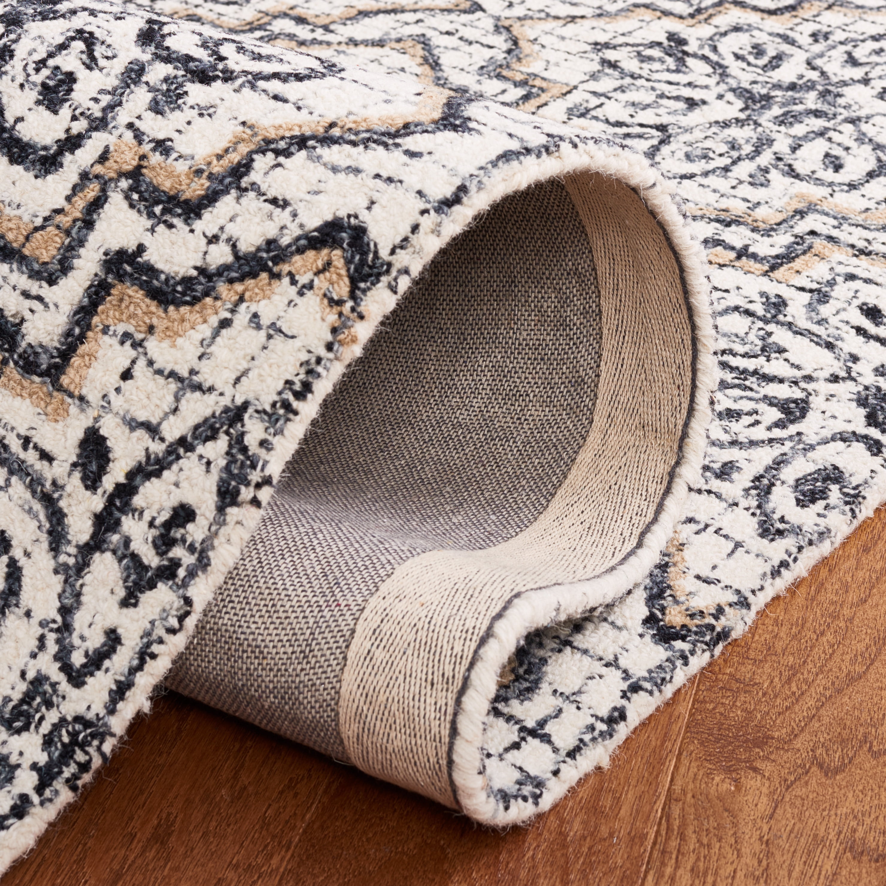 SAFAVIEH Abstract Drew Abstract Wool Area Rug, Ivory/Navy, 6' x 6' Square