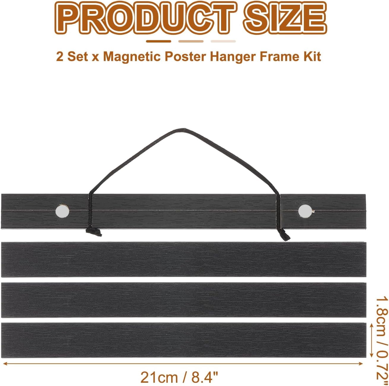 FRKSMD-2 Set Magnetic Poster Hanger Frame 8 Inch Wooden Magnet Picture Hangers Frames Wide Hanging Kit for Photos, Pictures, Artwork, Maps, Black