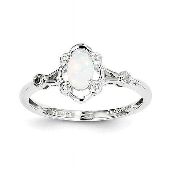 Sterling Silver Rhodium-plated Created Opal & Diam. Ring