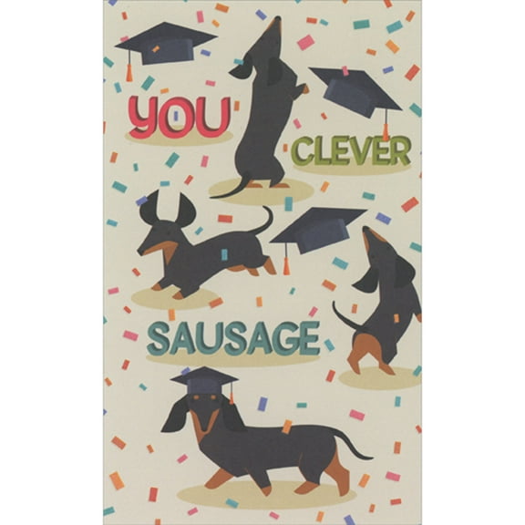 RSVP You Clever Sausage: Dogs and Confetti Funny Money Holder / Gift Card Holder Graduation Congratulations Card