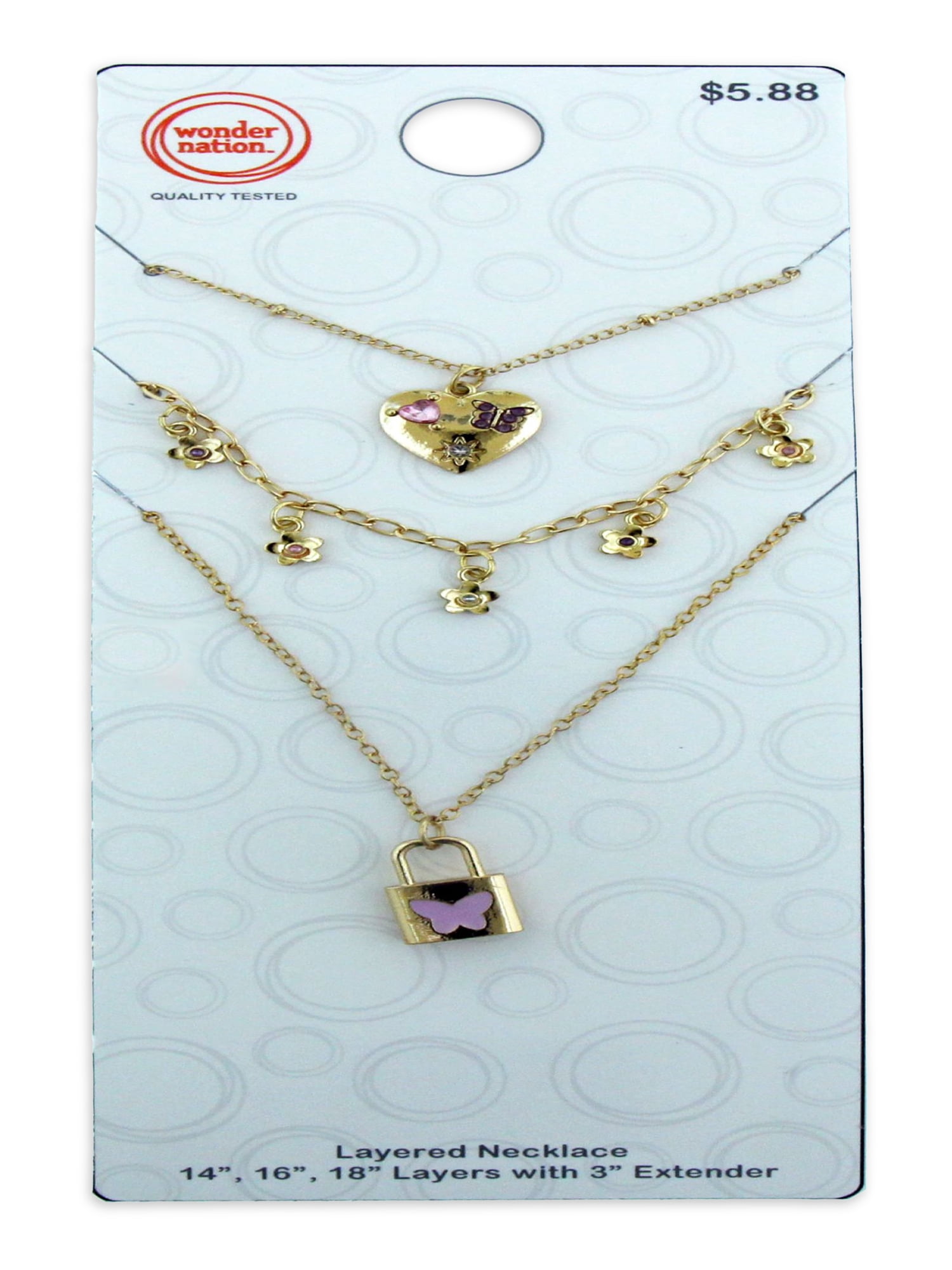 Wonder Nation Kids Layered Padlock Necklace Set, 3 Pack Multi-color