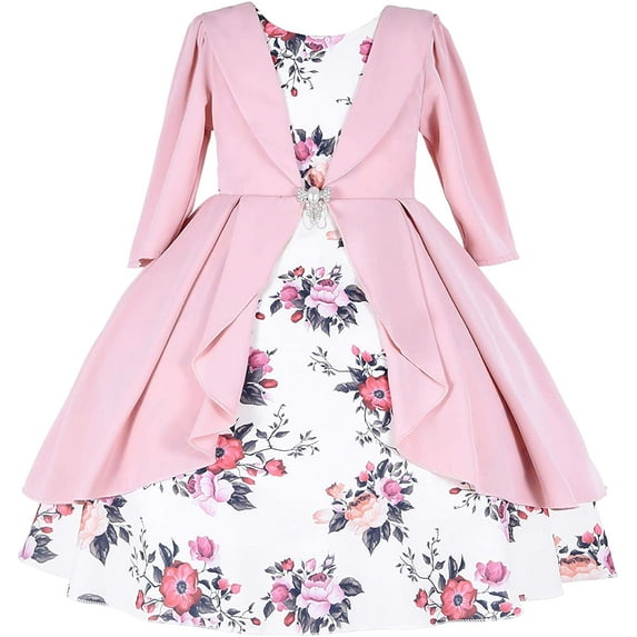 Cosplay Life Elegant Flower Dress for Girls Young Adult Fashion Bow Flower Waistline Kids Party Festival Ages 5-9 Years Old (Pink, 8_Years)