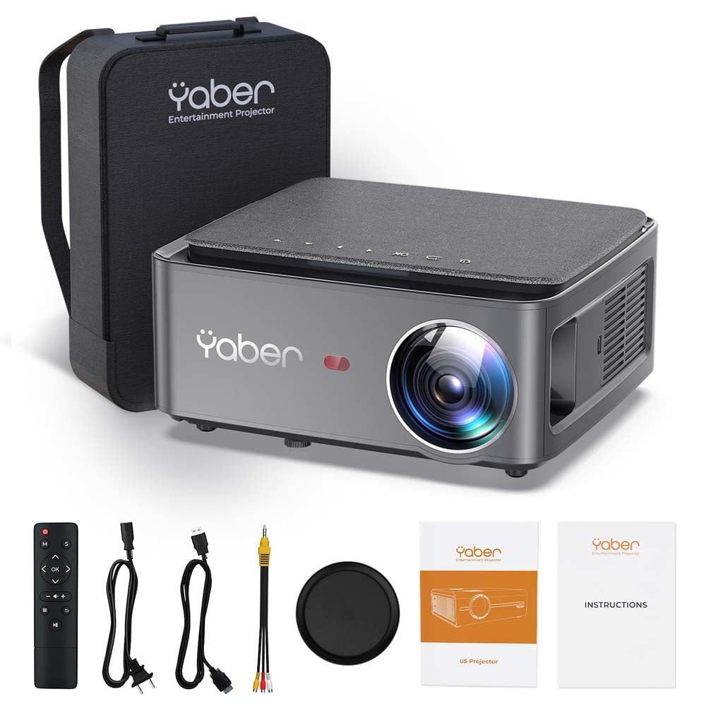 Yaber - Buffalo U6 5G Wi-Fi Smart Gaming Portable Projector,1080P, High Color Quality Beamer Wireless Cast, Screen Mirroring, 4-Point Keystone Correction - Dark Gray