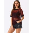 thumbnail image 2 of DARING DIVA Women's Sheer Mesh Top Contrast Short Sleeve T-Shirt M Dark Red, 2 of 6