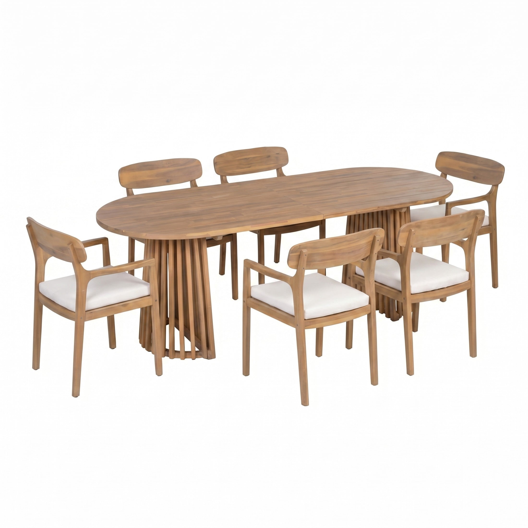 Christopher Knight Home 7-Piece Wood Outdoor Dining Set, Oval Table with Cushioned Chairs, Light Teak+Brown