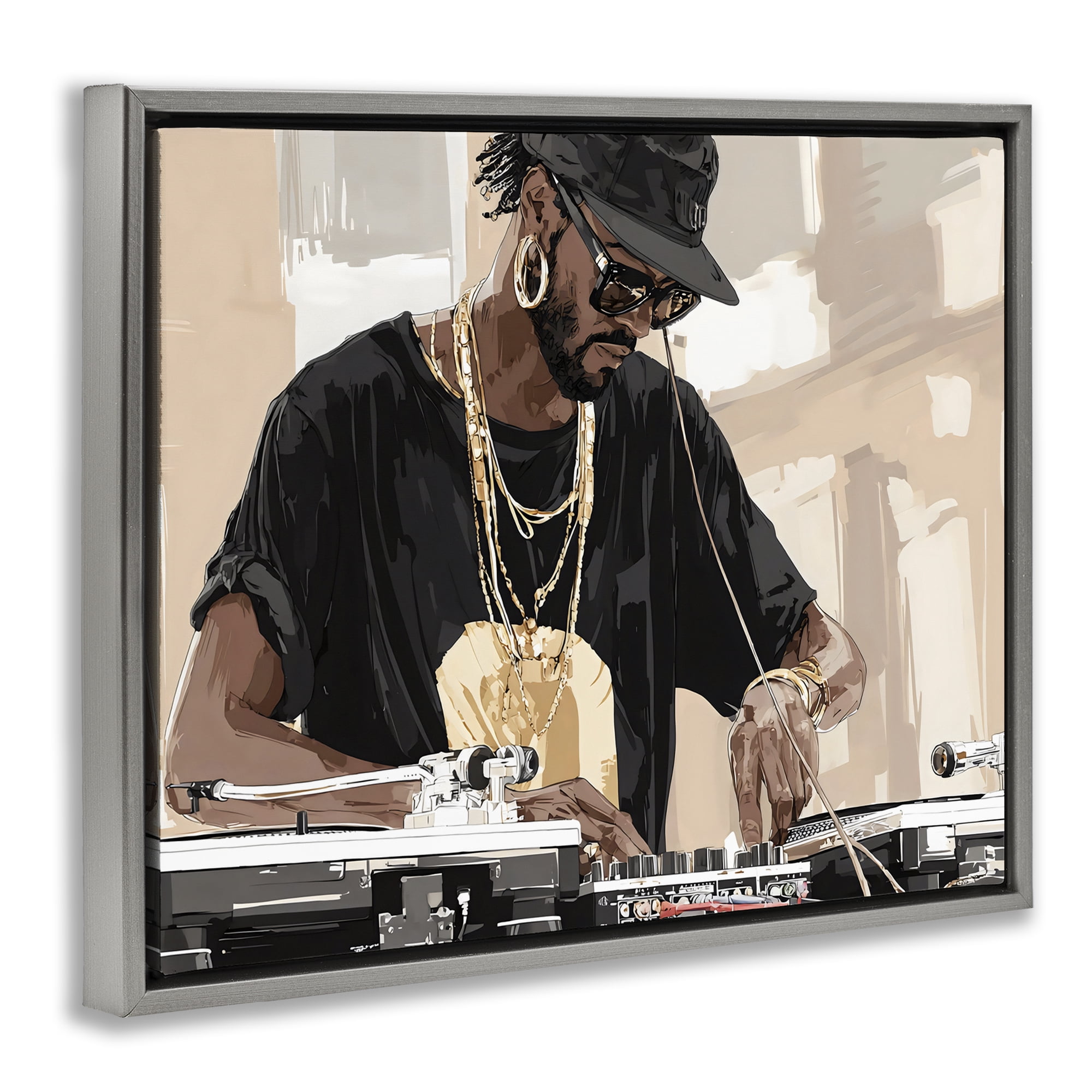Stupell Industries Timeless DJ with Urban Rhythm Gray Framed Floater Canvas Wall Art, design by Franklyn Gregory