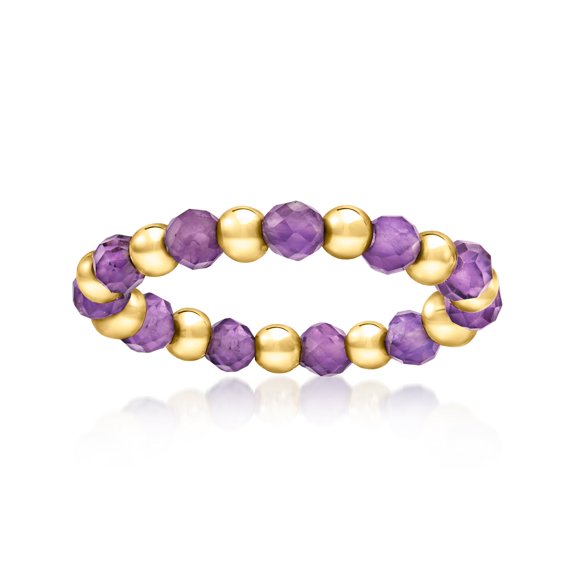 Pure Collection by Ross-Simons 0.80 ct. t.w. Amethyst Bead Stretch Ring With 14kt Yellow Gold, Women's, Adult