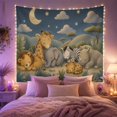 thumbnail image 2 of Sleeping Safari Animals Beneath a Crescent Moon, Cozy Illustration for Safari Fans, Nighttime Nursery Decor, Birthday Gift, Tapestry Wall Hanging for Bedroom and Living Room, 2 of 7