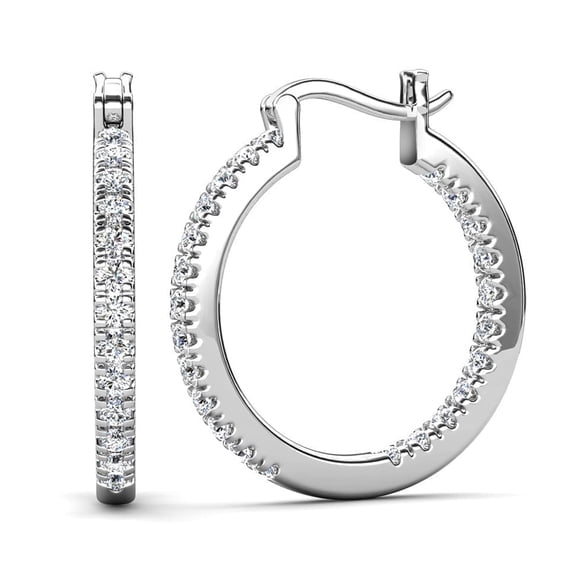 Cate & Chloe Margot 18k White Gold Plated 24mm Hoop Earrings with Simulated Diamonds Gift for Women