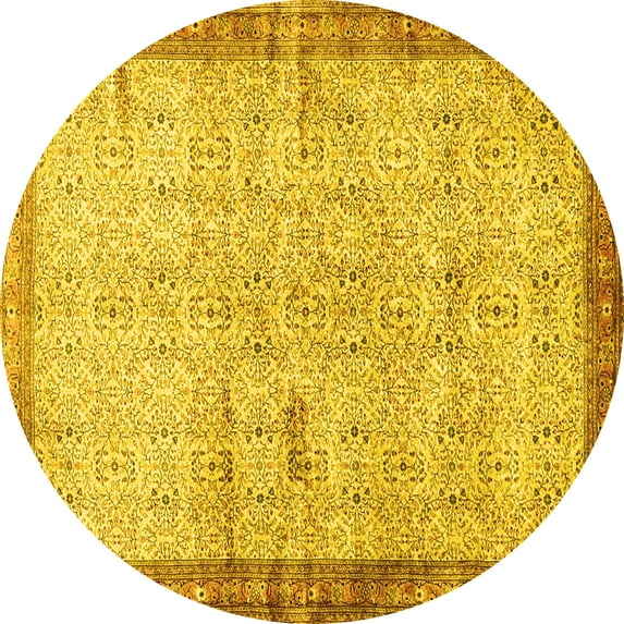 Ahgly Company Indoor Round Oriental Yellow Traditional Area Rugs, 4' Round