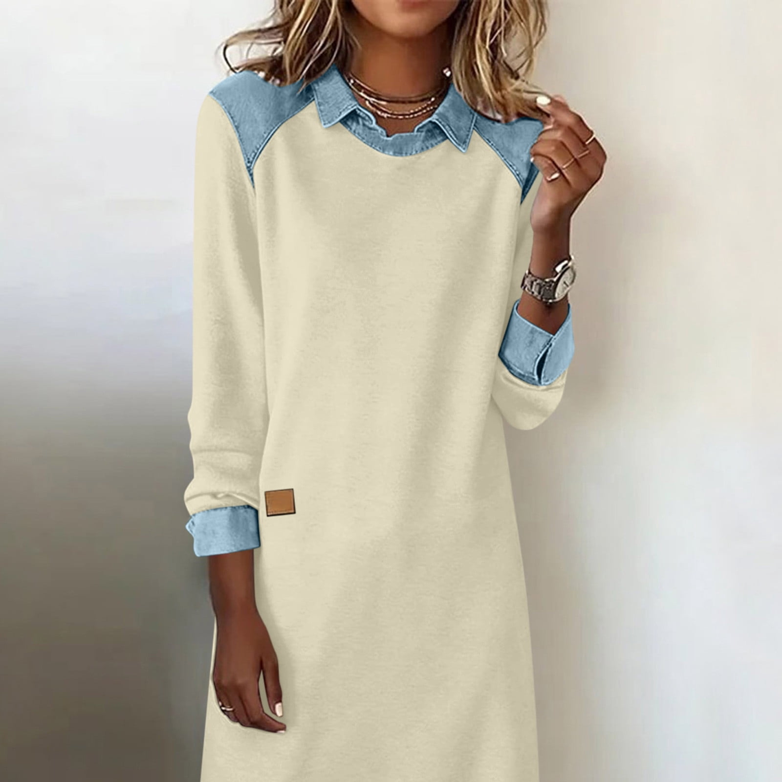 Fewfanhot Maxi Dresses for Women Flowy V Neck 3/4 Sleeve Mid Length Shift Dress with Pockets Comfy House Loungh Wear