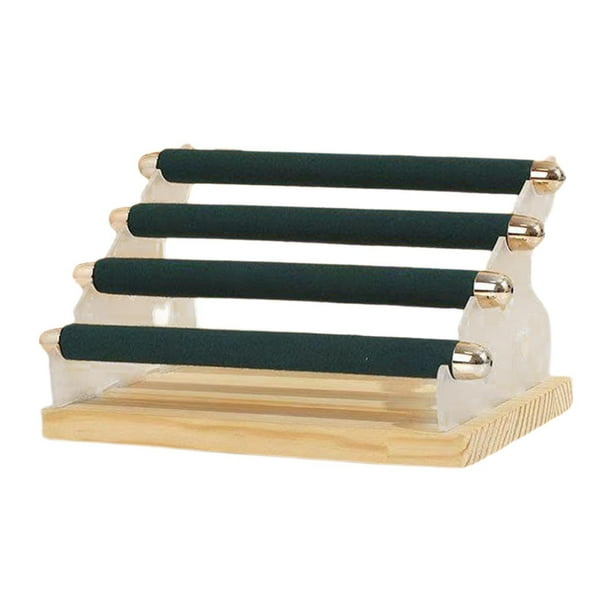 Expositor de anillos, joyero portátil, base de madera, soporte para anillos desmontable Verde oscuro