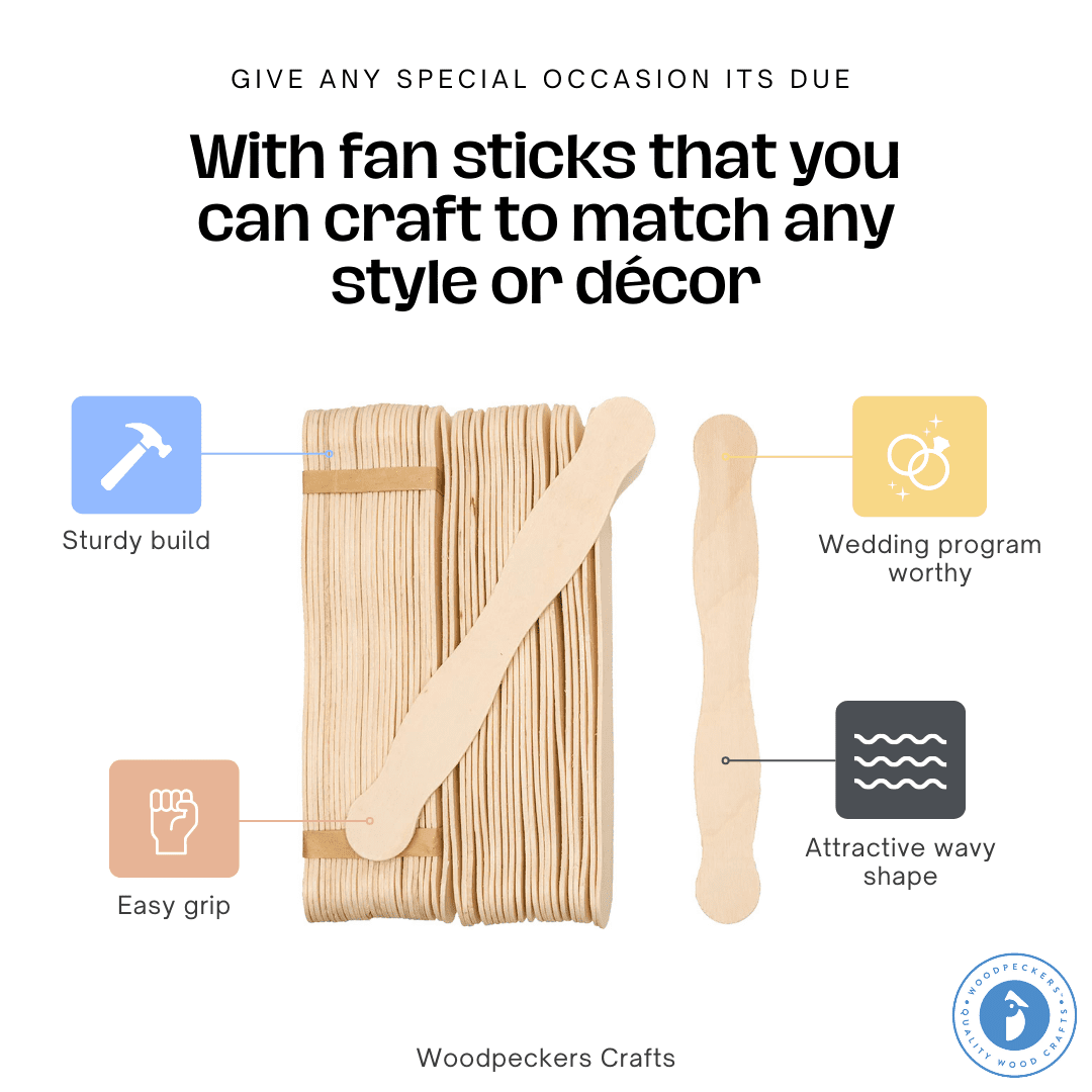  Mandala Crafts 8 Inch Jumbo Popsicle Sticks for Hand Fan Sticks  Bidding Auction Paddles - 300 Wavy Wooden Craft Sticks for Wood Fan Handles  Wedding Program Sticks : Arts, Crafts & Sewing