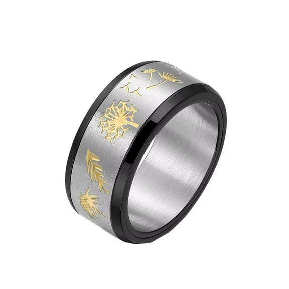 HIJONES Rotatable Flower Dandelion Ring for Men Women Stainless Steel Statement Wedding Band Finger Jewelry Black Size 12