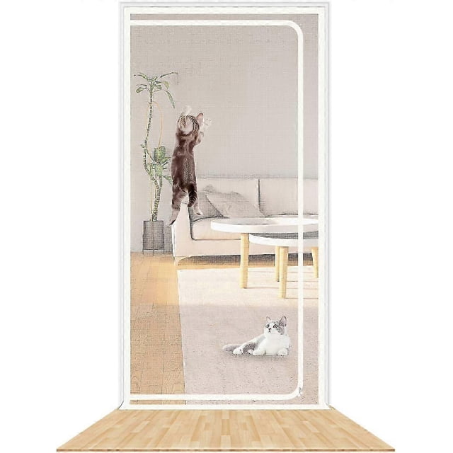 Reinforced Cat Screen Door Heavy Duty Pet-Proof Screen with Zipper White Prevents Pets from Running Out