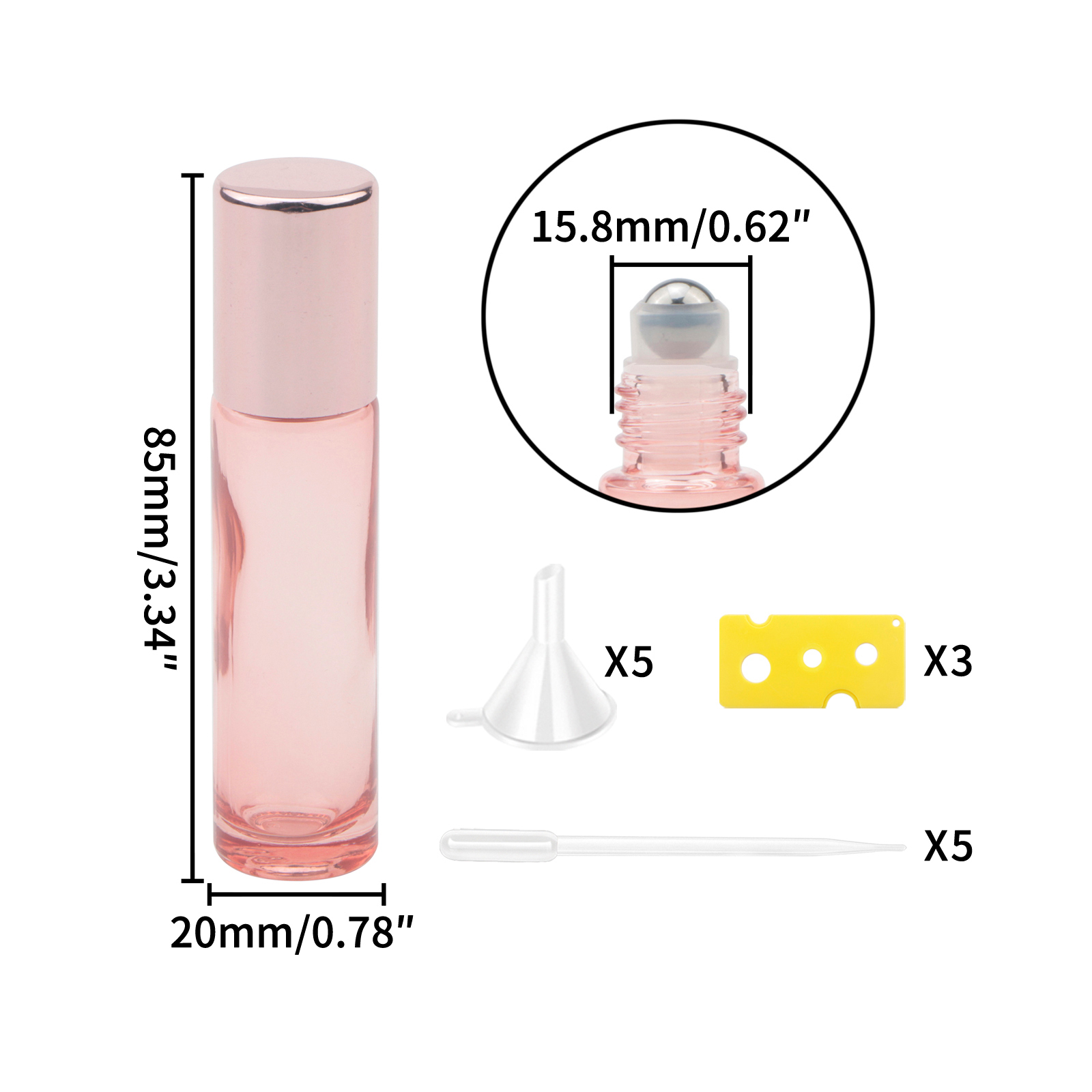Glass Roll on Bottles 33Pcs 10ml Bright Rose Gold Roller Bottles Vials for Perfumes Aromatherapy Essential Oils Lip Balm Liquid, Accessories include