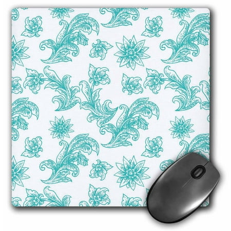 3dRose Pretty Light Blue Swirls and Flowers On A White Background, Mouse Pad, 8 by 8