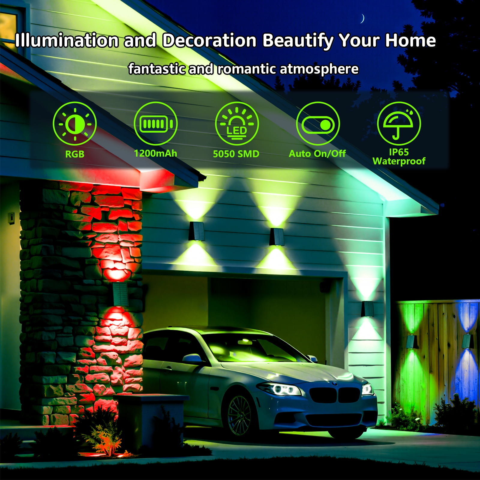 6 Pack RGB Solar Wall Lights Outdoor Waterproof Up and Down Color Changing LED Sconce Lamp for Fence, House, Patio, Porch, Yard, Garden, Garage, Easy to Install for Security and Decorative Lighting