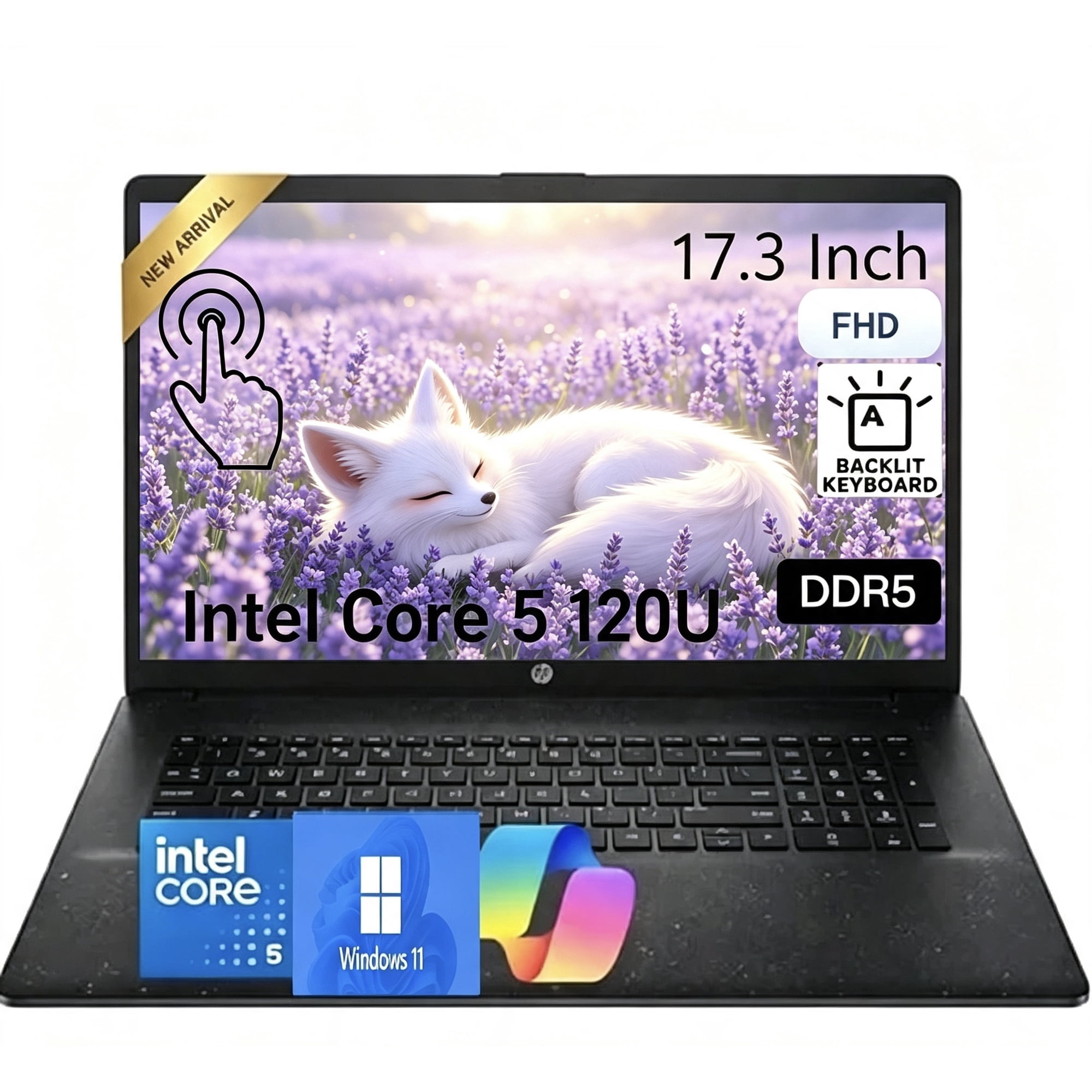 HP OmniBook 3, 17.3" FHD Touch Screen Business Laptop Computer, 10-Core Intel Core 5 120U, Windows 11 Home, Backlit Keyboard, Numeric Keypad,Mica silver(16GB DDR5 RAM | 1TB SSD)