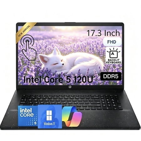 HP OmniBook 3 17.3" Touchscreen Laptop, Intel Core 5 120U, 32GB DDR5, 1TB SSD ,FHD IPS Anti-Glare, > Intel i5-1335U, for Business, Home, Students,1080p Webcam, Backlit, Numeric Keypad, Win 11 Home