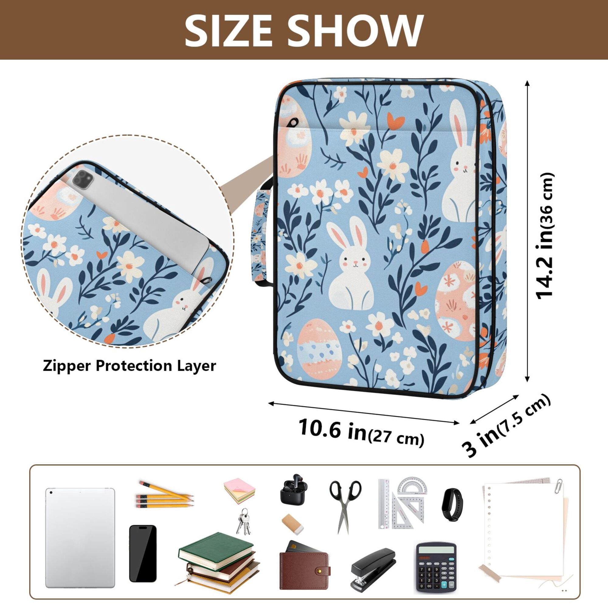 FORMRS Accordion File Folder A4 Size 7-Pocket Expanding Document Organizer Bag with 3 Ring Binder, Floral Easter Rabbits