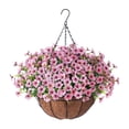 thumbnail image 1 of Flores artificiales colgantes en cesta con forro de coco para jardín y césped. Rosa, 1 of 9
