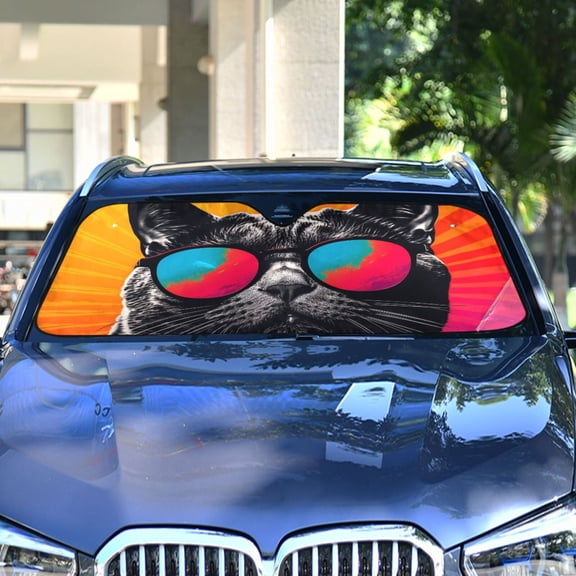 Cat Black Sunglasses Automotive Front Car Windshield Sun Shade Reflector Foldable for Front Fit for Cars Truck SUVs