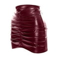 thumbnail image 4 of MOJOGO Women's Faux Leather Skirts Summer High Waiste Bodycon Skirt Classic Pleated Mini Skorts for Daily Wear Wine M, 4 of 5