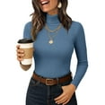 thumbnail image 2 of Women's Turtleneck Sweater 2025 Long Sleeve Shirts Fall Trendy Tops Slim Fitted Ribbed Knit Basic Casual Sweater Blue XL, 2 of 6