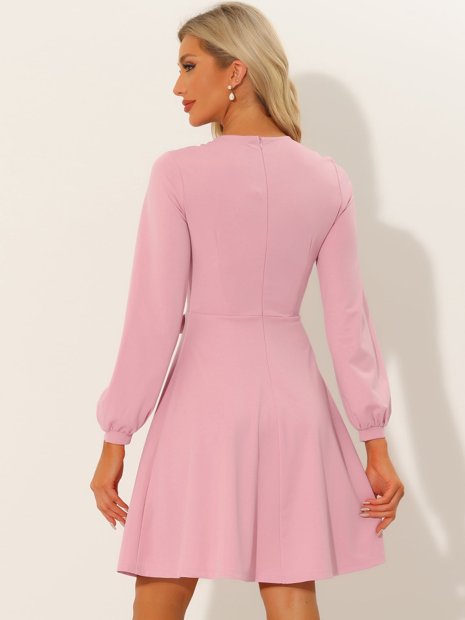 DARING DIVA Contrast Button Decor Long Sleeve Dress M Pink