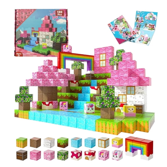 Magnefun Magnetic Blocks, 100PCS Unicorn Theme Magnetic Building Cubes Magnet Blocks, STEM Educational Toys, Magnetic Toys for Kids Ages 4-8