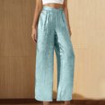 thumbnail image 5 of Olyvenn Women's V Cross High Elastic Waist Straight Wide Leg Pants Casual Loose Pleated Party Night Out Club Wear Long Pants Light Blue M, 5 of 9