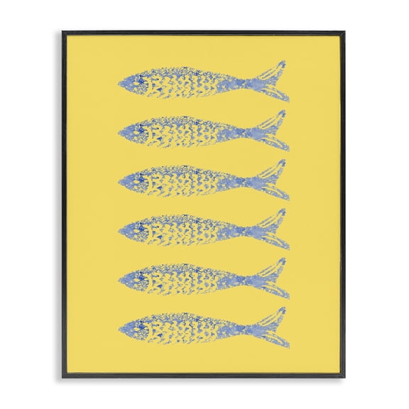 Stupell Industries Coastal Sardine Stamps on Yellow Black Framed Giclee Art, 11 x 14, by Julie DeRice