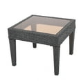 thumbnail image 5 of Outdoor Wicker Side Table - Grey Accent Table for Patio, Balcony, or Garden - 20"x20"x15" - Powder-Coated Iron Frame & Tempered Glass Top, 5 of 7