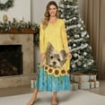 thumbnail image 4 of SEANATIVE Women's Long Sleeve Nightgown V Neck Pajama Dress Soft Button Front Nightshirt Long Length Sleepwear Sleepshirt for Lounge Bedroom Wear, L, Yorkshire Terrier Dog Sunflower Yellow, 4 of 7