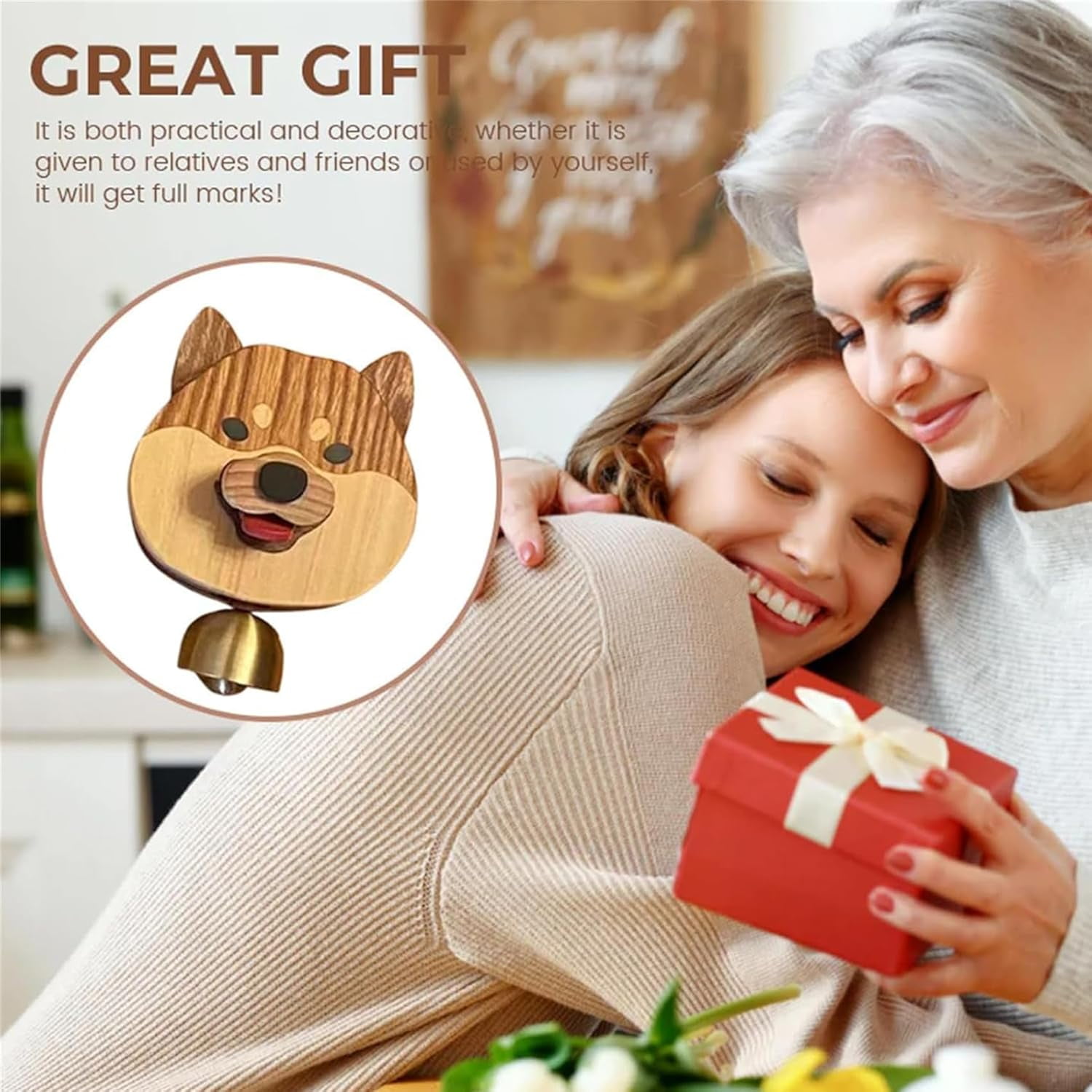 Wooden Shiba Inu Wind Chime Doorbell,Wooden Shiba Inu Doorbell,Wooden Shopkeepers Bell for Door Opening,Magnetic Doorbell Hanging Decoration Wind Chime for Patio Garden Home Decoration (1pc)