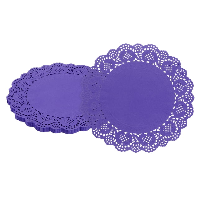 50 piezas de doilies de papel, doilies de papel de encaje de 6.5 pulgadas, manteles desechables de papel morado