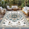 thumbnail image 3 of Outdoor Rug 3x5 ft Boho Waterproof Outdoor Patio Rug Mat Non Slip Outside Area Rugs Carpet for RV,Camping,Porch,Deck,Pool,Balconybackyard,Retro Pattern Aqua Blue, 3 of 9