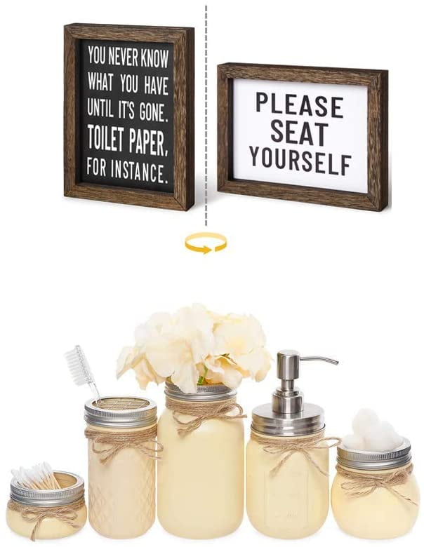 Farmhouse Bathroom Signs Decor Rustic Wooden Box Sign With Sayings Accessories Yellow Mason Jar Home Set Of 5 Com - Mason Jar Home Decor Farmhouse Bathroom Signs Decor Rustic Wooden Box Sign With Sayings Accessories Yellow Mason Jar Home Set Of 5 Com - Mason Jar Home Decor