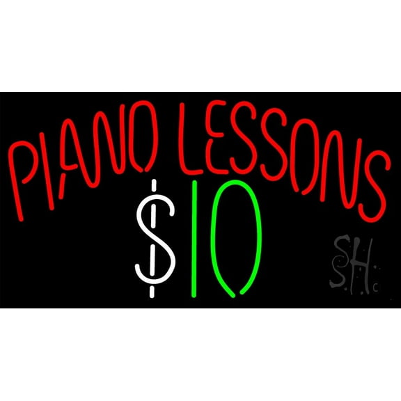 Piano Lessons Dollar LED Neon Sign 13" Tall x 24" Wide - inches Black Square Cut Acrylic Backing, with Dimmer - Premium built indoor Sign for Studio, Club, Home décor, Event, Workshop, Storefront.