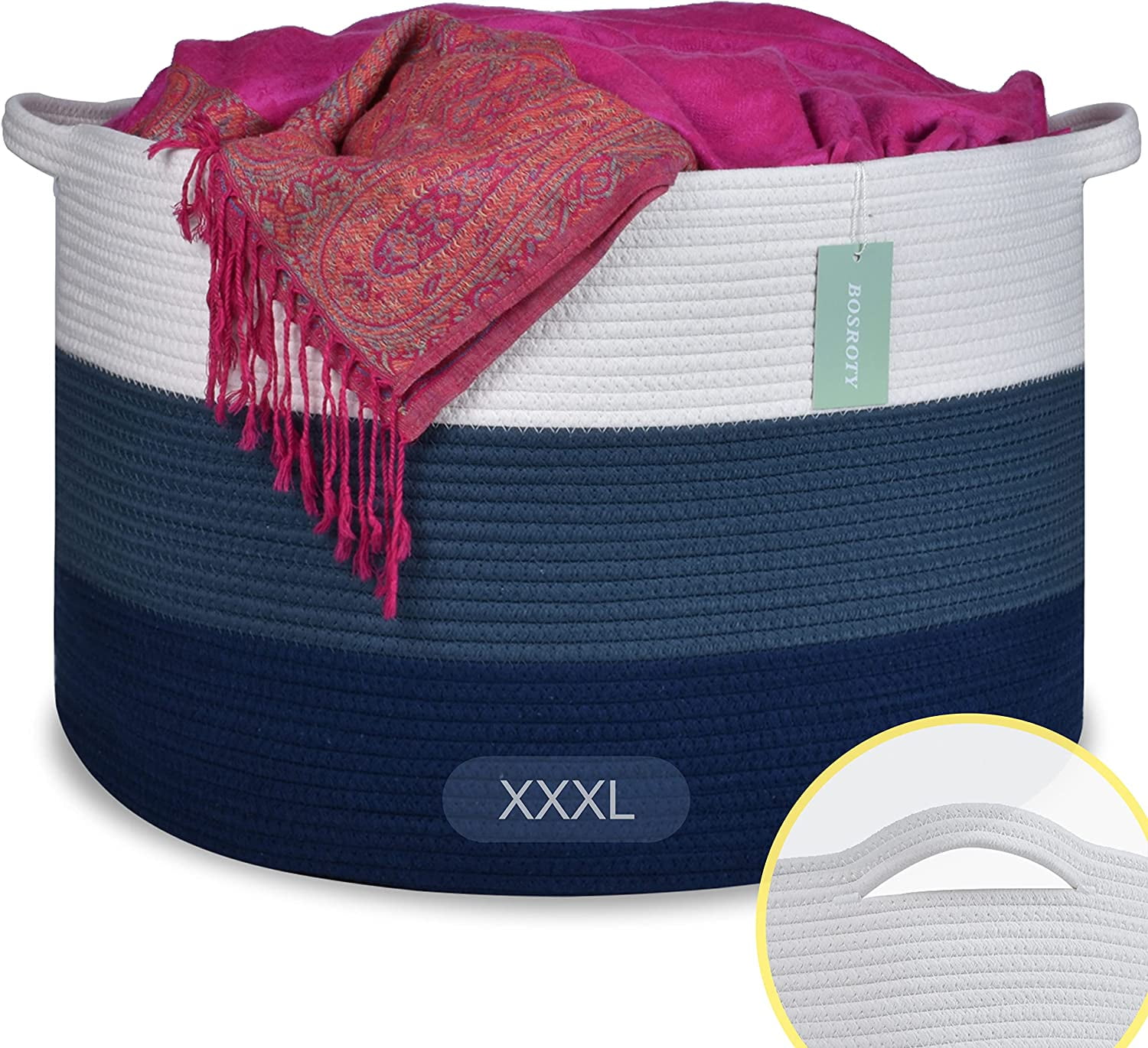 Extra Large Blanket Basket, Storage Basket, Cotton Rope Basket, 21.7”x