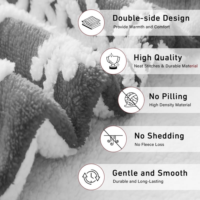 Christmas Throw Blanket, Grey Snowflakes Sherpa Blanket for Holiday, Warm Winter Cabin Throw, Premium Microfiber & Soft Touch, Plush & Fluffy, Warm & Cozy for Couch, Sofa, Bed, 50"x60"