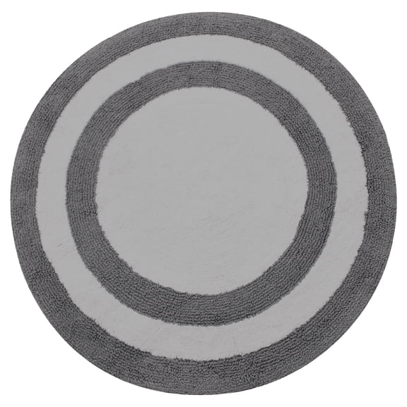 Saffron Fabs Soft Cotton, Reversible, Two-tone Pattern, 200 GSF 36-inch Round Bath Rug Gray/White