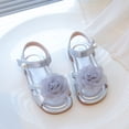 thumbnail image 3 of Girls Sandals Cute Floral Open Toe Summer Flat Shoes Pearl Strap Flower Girl Princess Dress Shoes Silver 11.5 Little Kid, 3 of 6