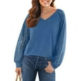 thumbnail image 2 of UVN Blouses for Women Dressy Lace Long Sleeve Shirts Fall Casual V Neck Tunic Tops, 2 of 8