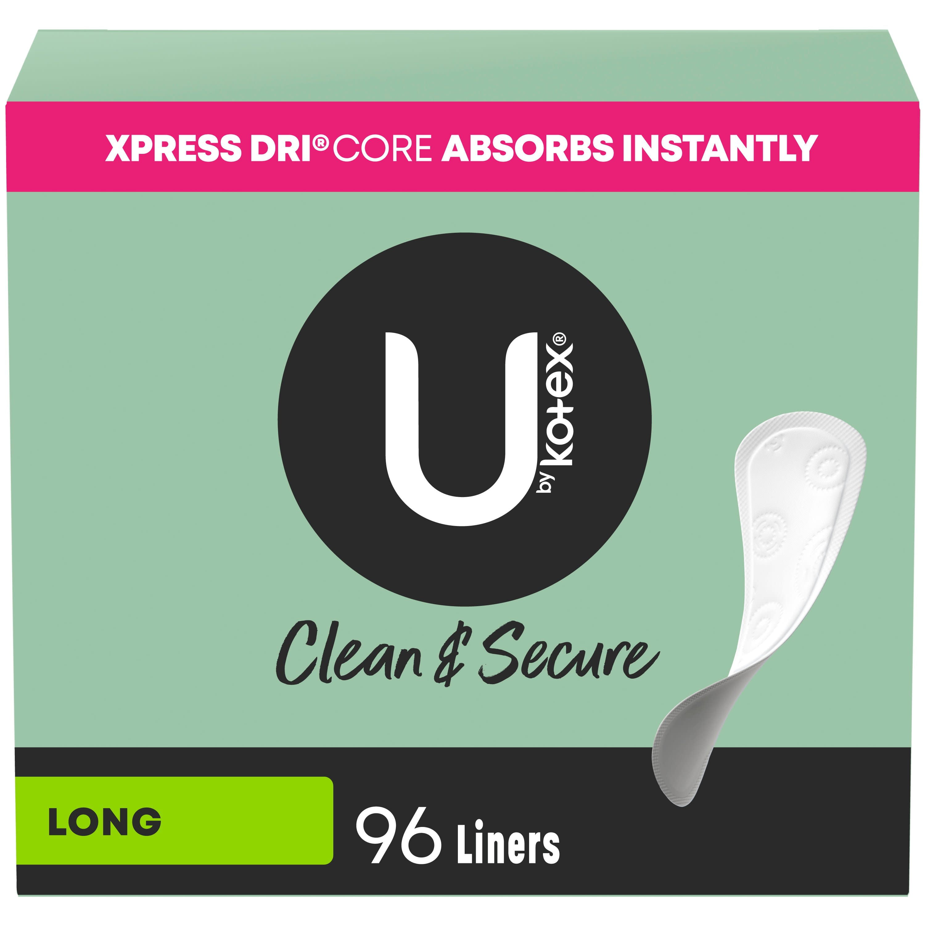 U by Kotex Clean & Secure Panty Liners, Light Absorbency, Long Length, 96 Count