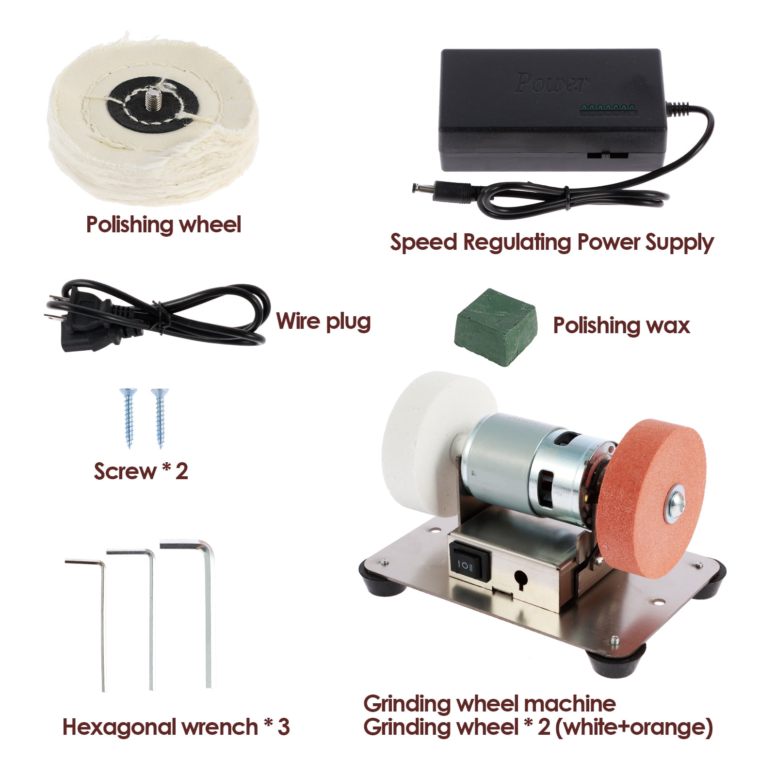 Small Table Grinder Multifunctional Electric Benchtop Sander 7 Speed Adjustable Polishing Buffing Sanding Machine Low Noise Drilling Grinder Machine with Double Grinding Wheel