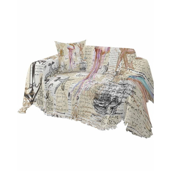 Brown Jellyfish Sofa Couch Covers for Dogs,Washable Sectional Couch Slipcovers for Loveseat with Tassel,Coastal Nautical Sailboat Anchor Starfish Non Slip Sofa Throw Cover Blanket Large 71''x102''