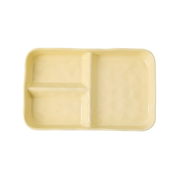 Wdhugt Yellow Ceramic Dinner Plate Compartmentalized Snack Plate For Home Restaurant Use Microwave Safe With Handle 24.5X15.5Cm Yellow